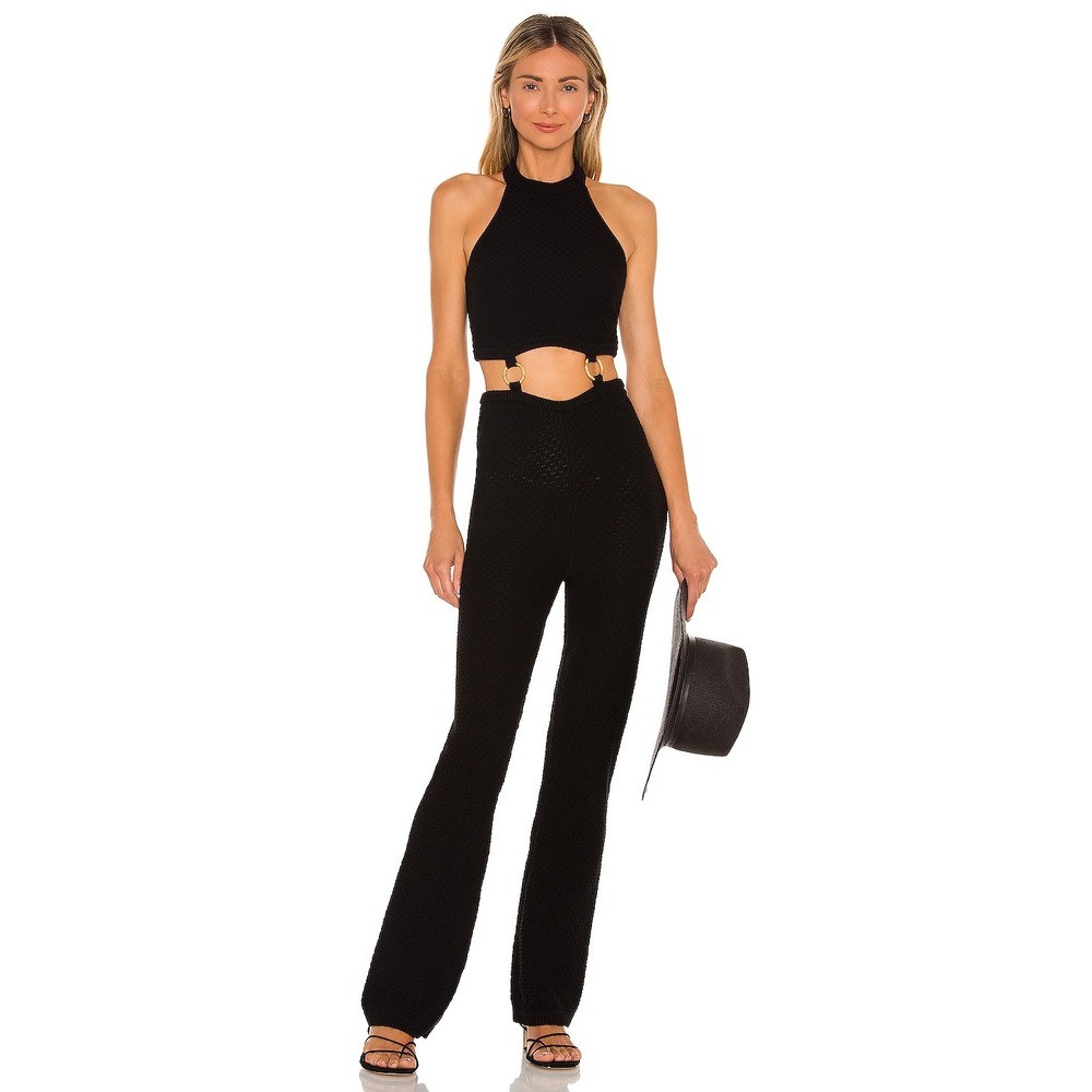 LOVERS AND FRIENDS Black‎ Knit Halter Flare Giada Jumpsuit Size Small